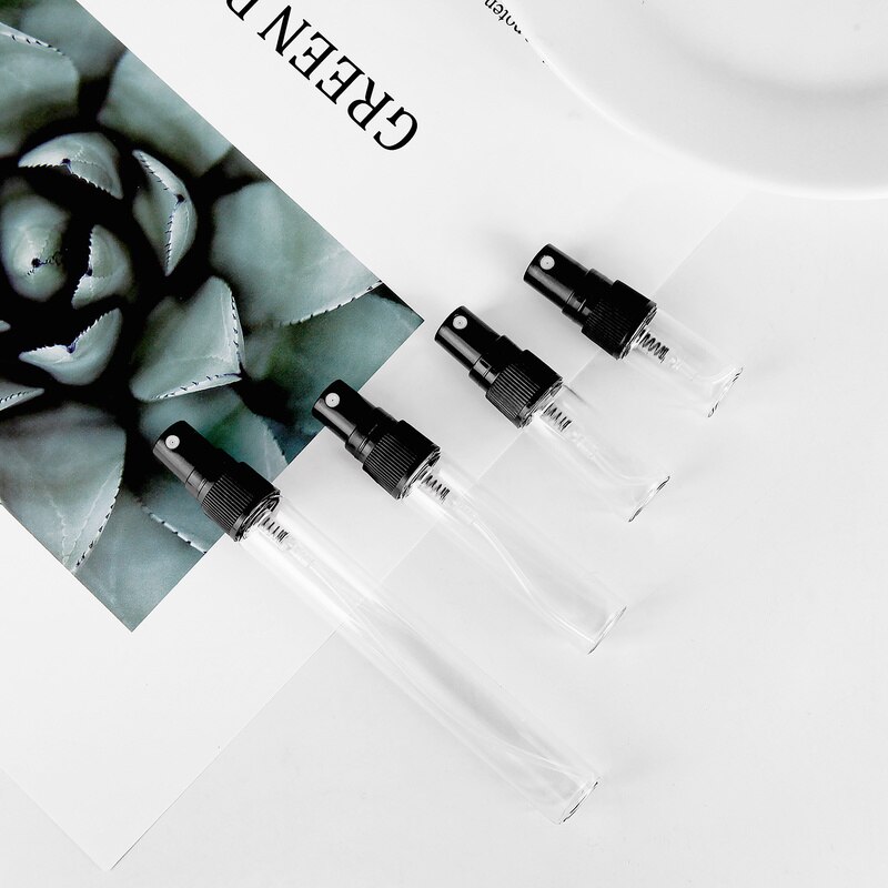 5pcs 2ML 3ML 5ML 10ML Clear Black Glass Spray Bottle Black Perfume Atomizer Cosmetics Sample Test Tube Bottle Thin Glass Vials