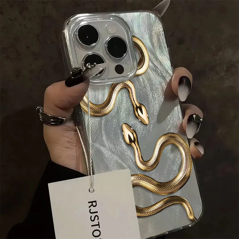 Coque de téléphone transparente serpent doré, étui pour iPhone 16 15 14 13 12 11 Pro XR XS Max 7 8 Plus, housse Y2K