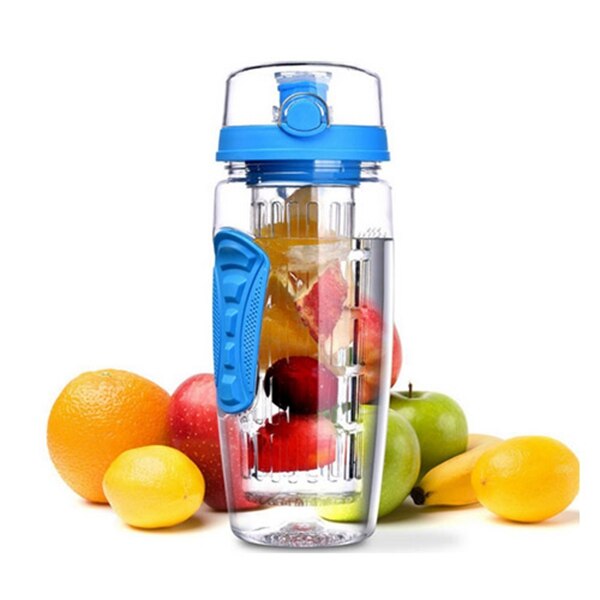 1000ml/32oz frukt infuser vattenflaska plast sport detox hälsa blå