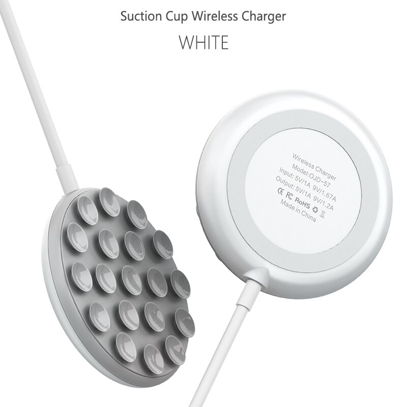 Qi Wireless Charger Pad Suction Cup Mobile Phone 10W Wireless Fast Charging for iPhone 11 Pro Xs Max 8 Samsung S20 S10 S9 Huawei: White