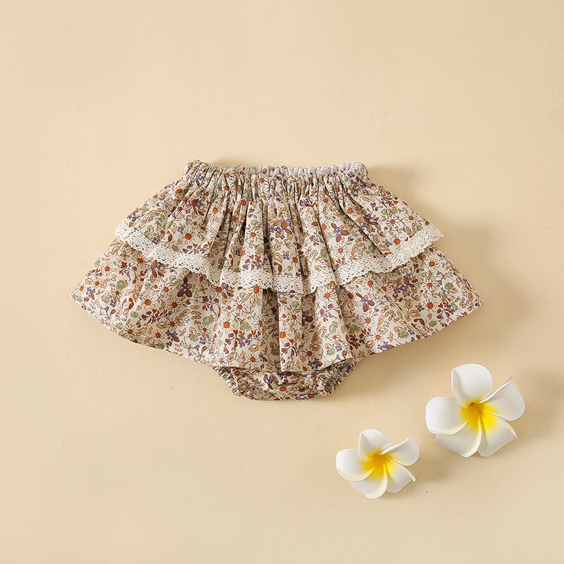 2227a Koreaanse Meisje Rok 2022 Zomer Baby Bloemen Rok Lotusblad Kant Brood Broek Bloemen Taart Rok Leuke Lantaarn shorts: Apricot / 100 for 3y