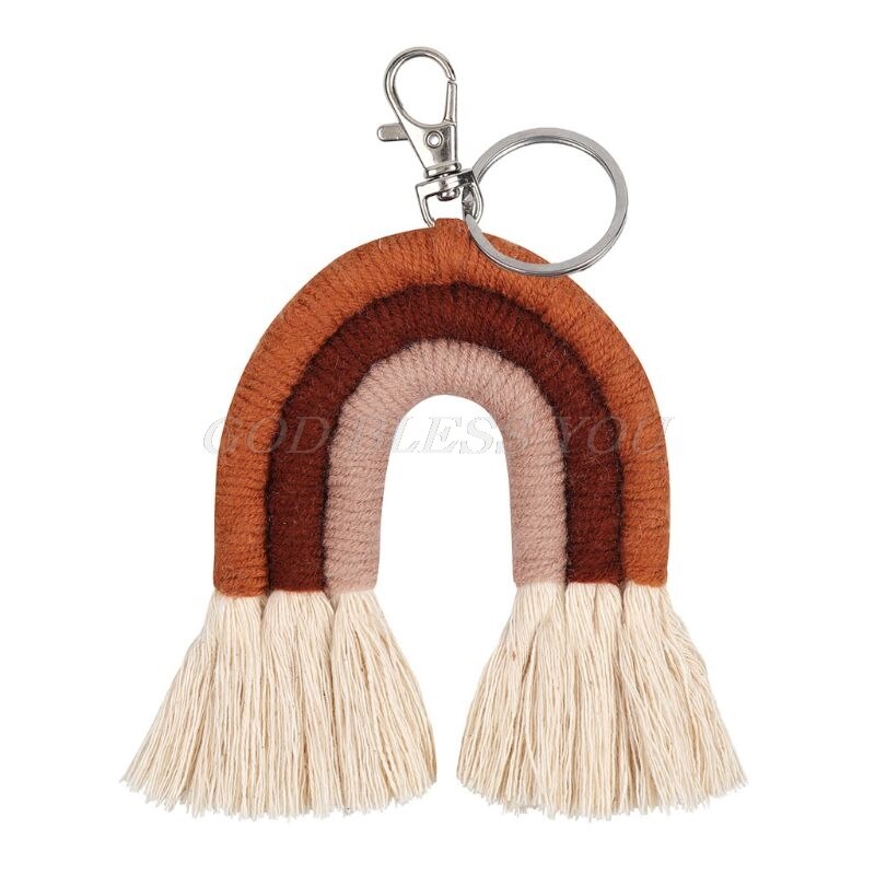 Weven Regenboog Sleutelhangers Voor Vrouwen Boho Handgemaakte Sleutelhouder Sleutelhanger Macrame Bag Charm Auto Opknoping Sieraden: KEY47