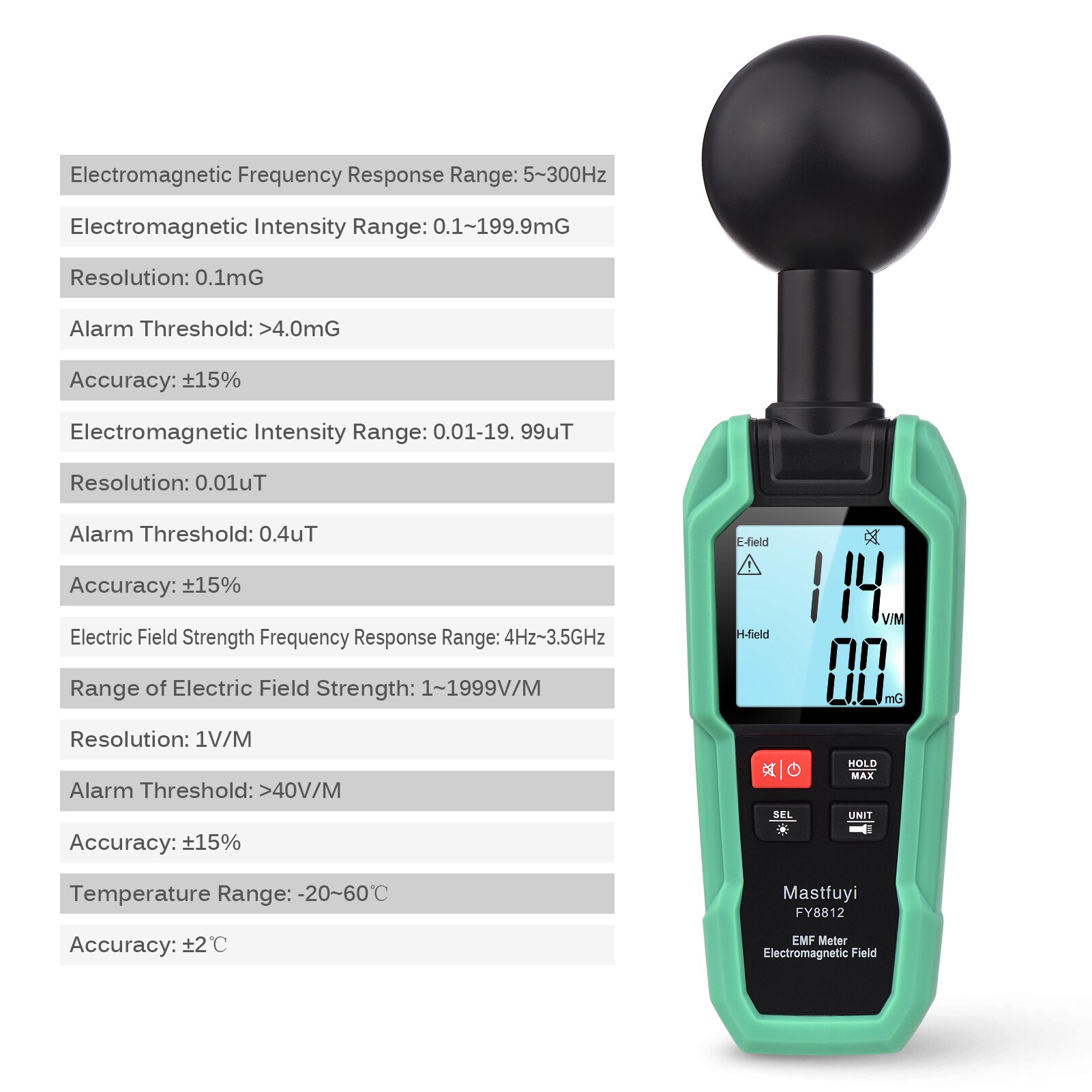 Mastfuyi EMF Meter FY8812 Electromagnetic Field Tester Electromagnetic Radiation Gauge Electromagnetic Wave Radiation Detector