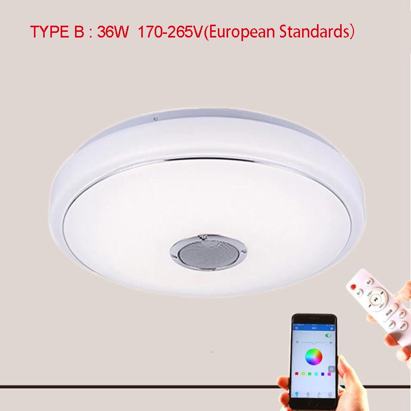 Smart LED APP + Remote Control Bluetooth Speaker with RGB Dimmable Ceiling Light Panel Lamp Loundspeaker Player For Kids Bedroom: 36W white