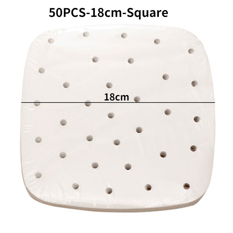 25pcs/50pcs Baking Paper for Air Fryer Oil Absorbing Paper Tray Food Grade Disposable Liner Round Home Baking Silicone Oil Paper: 50PCS-18cm-Square