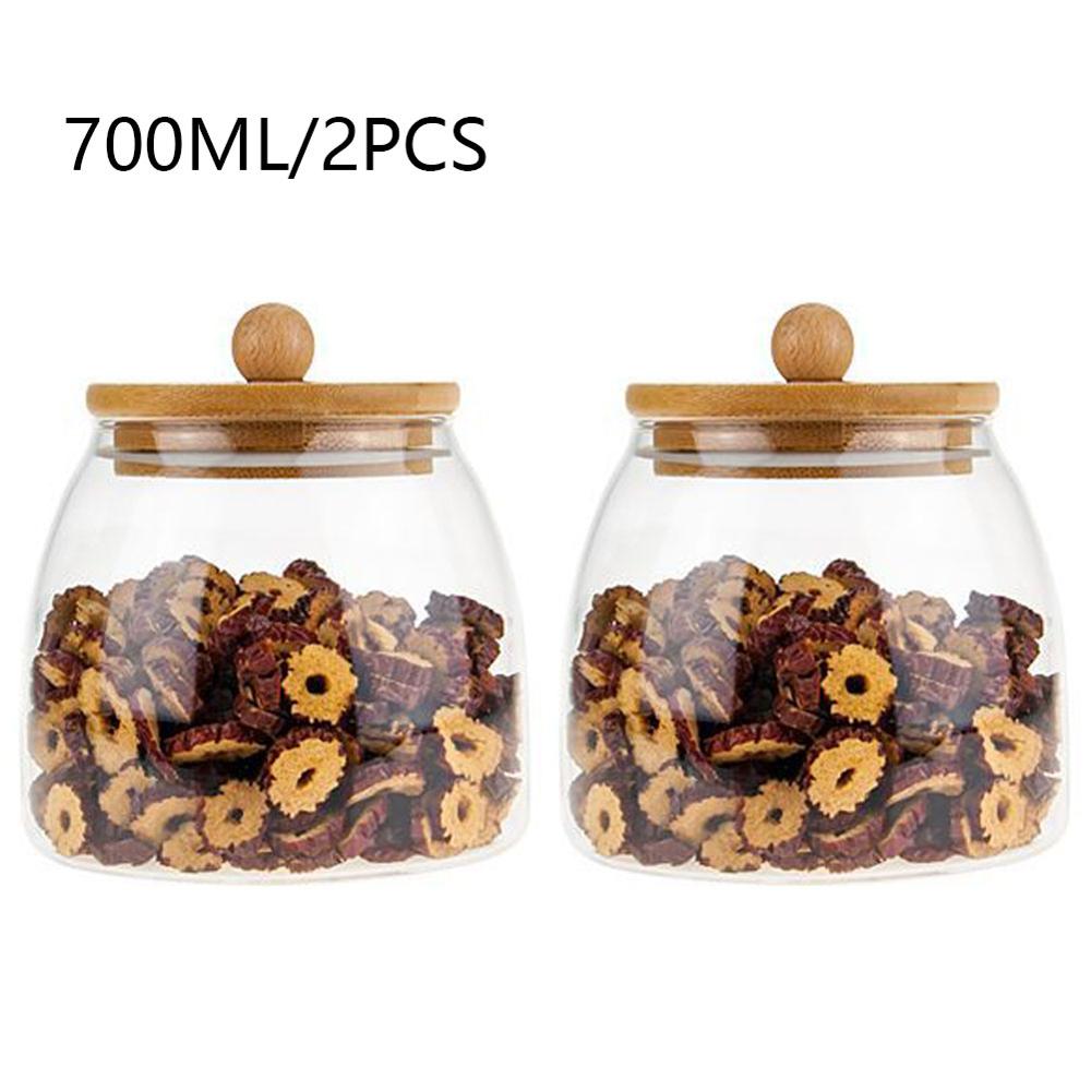 Glass Airtight Containers For Food Kitchen Flour Container Jars With Bamboo Wooden Lids: 2pcs 700ml