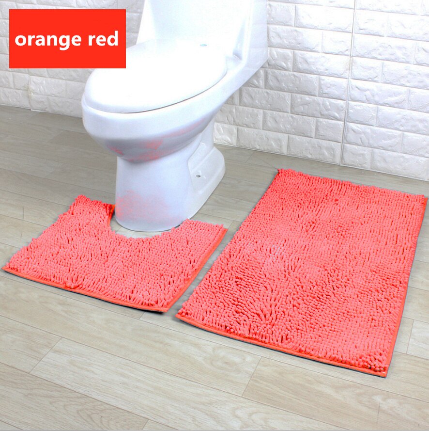 2 st/set tjock chenillematta entrédörr badrum anti-halkmatta kök toalett absorberande badrumsmatta chenille golvmatta: 2 st-orangeröd