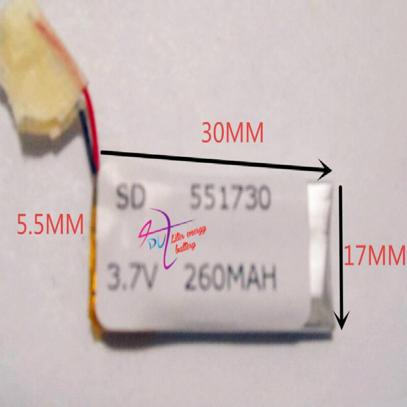 Batería de polímero de litio de 3,7 v, 551730, 260mah, grabadora Mp3, Bluetooth,