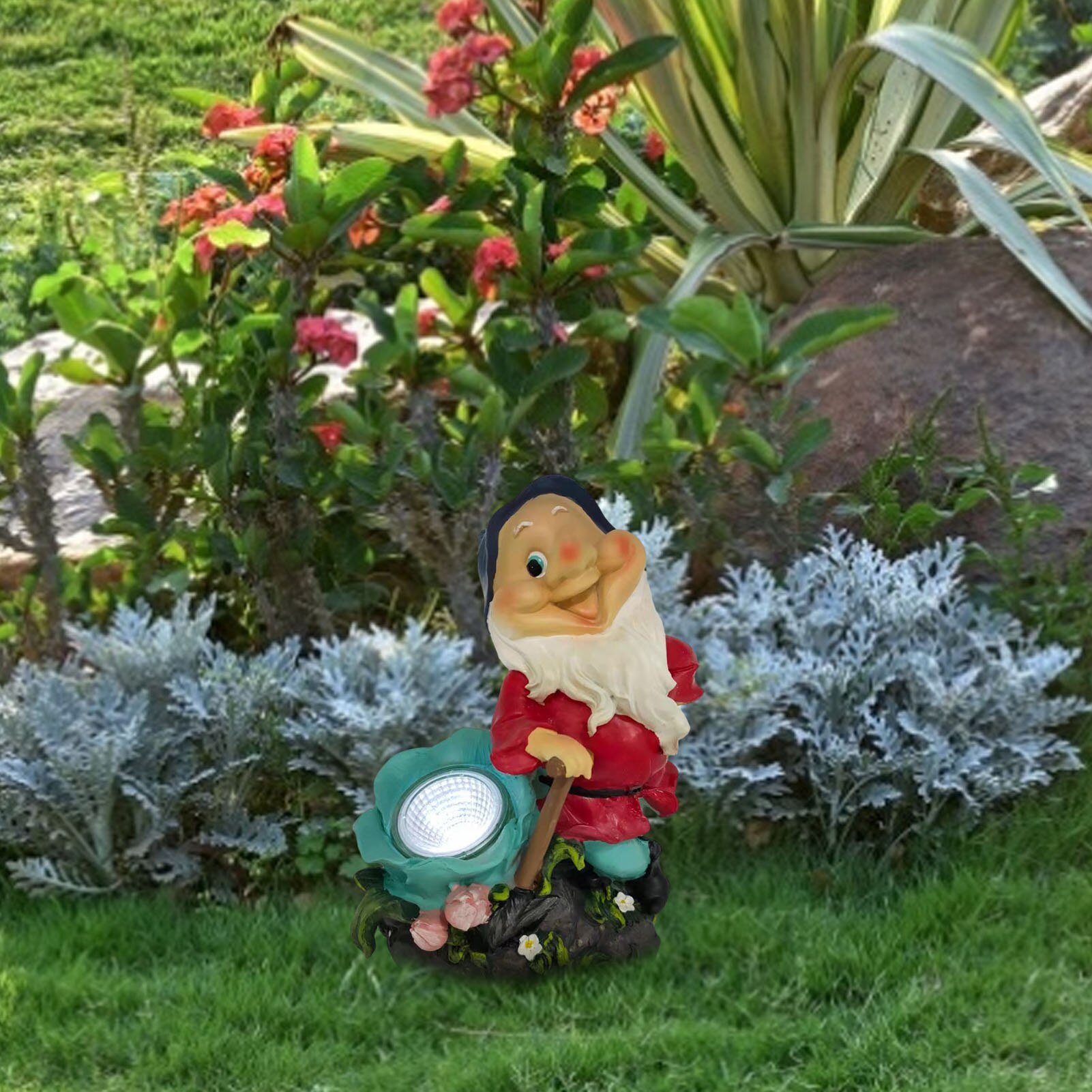 Fairy Garden Miniatures Gnome Dwarf With Solar LED Light Gnome Figurines Garden Gnomes Fairys Resin Dwarf For Garden Decor