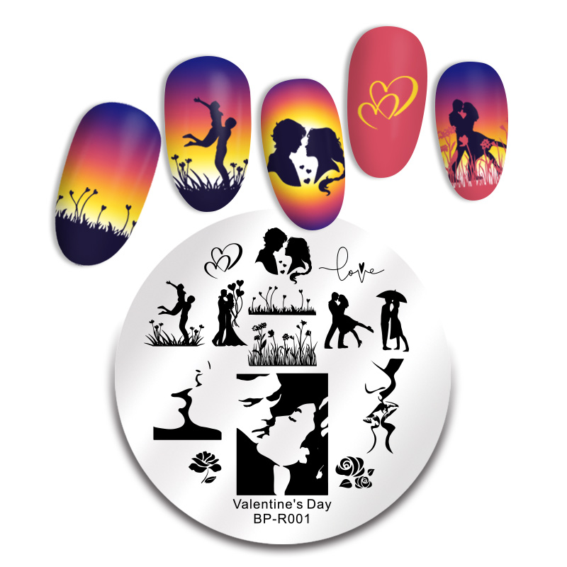 Født smukke negle stempling plader valentinsdag tema hjerte gør det selv billede print negle kunst stempel skabelon gør det selv design stencil værktøj: Bp -r001