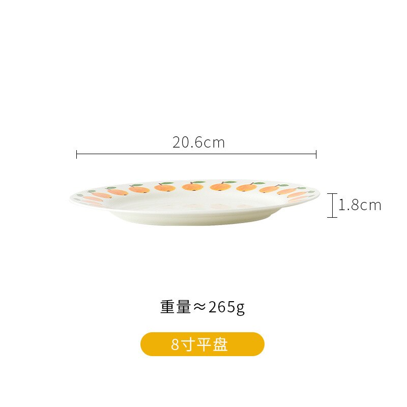 Cuenco de de frutas de hueso de estilo nórdico, tazón de cerámica de naranja y limón, plato de tazón de sopa para el hogar, comedor en pastel para el desayuno, Plato de frutas: 8-inch dish