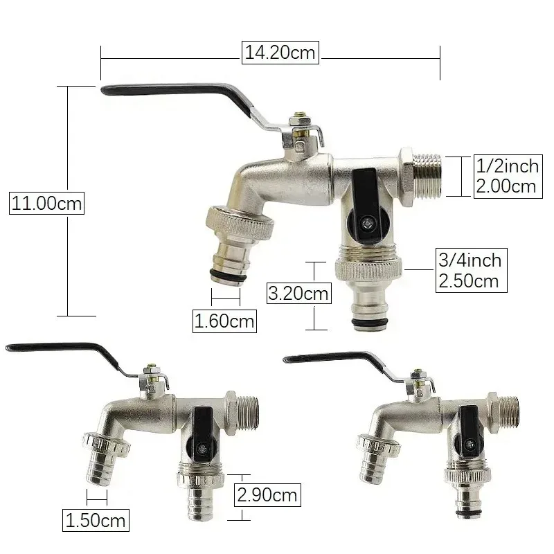 Outdoor garden faucet with 1 inlet and 2 outlets antifreeze faucet, equipped with double joint brass black faucet garden tool