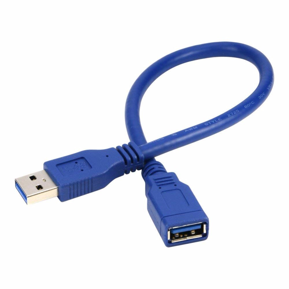 Short USB 3.0 Type A Male to Female Extension Cable Cord in Blue