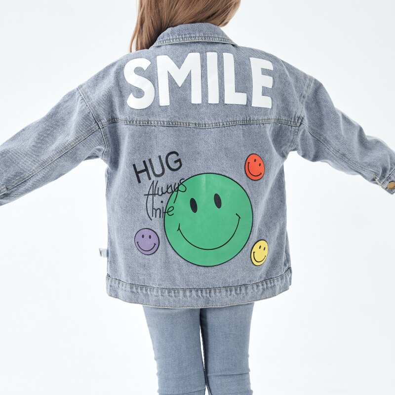 mädchen volle hülse einreiher paket knapp Karikatur Smiley Denim Mantel jacke kleinkind freundlicher Baby mädchen kleidung 0-6Y