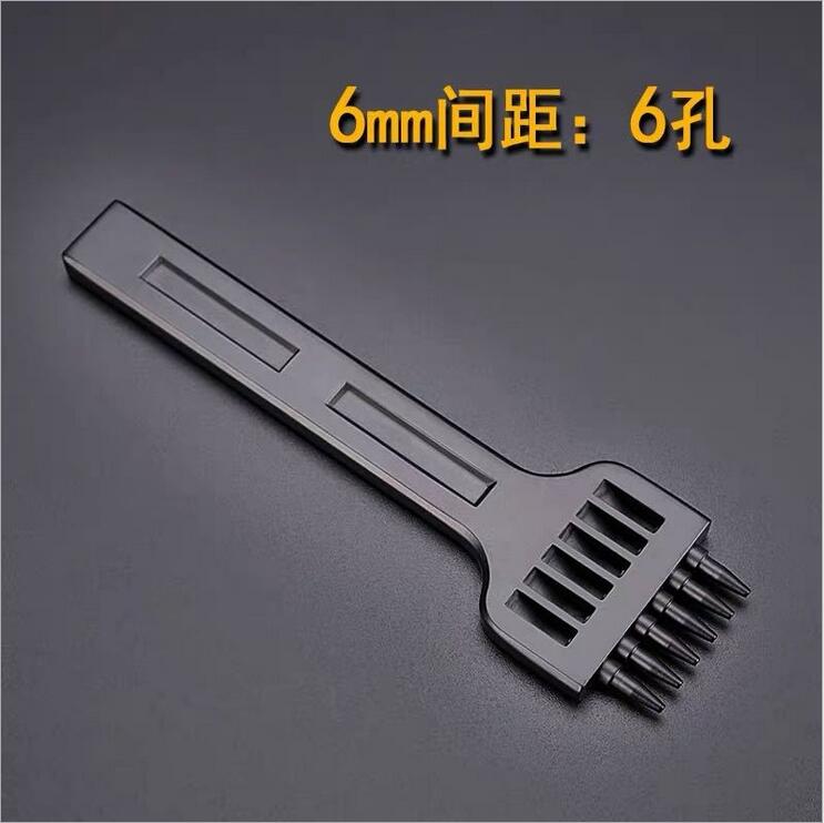 Advanced Leather Row Punch 3/4/5/6mm Spacing Hole Leather Bag Round Punching Electroplating Leather Carving Punchs Set: 6mm-6 punch