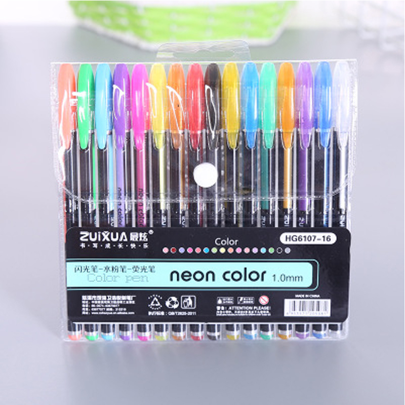 Juego de plumas de Gel con purpurina, Set de 12/16/18/24/36/48 colores, pluma de fluoresencia pastel para escritura de colorear, graffiti Diy para estudiantes