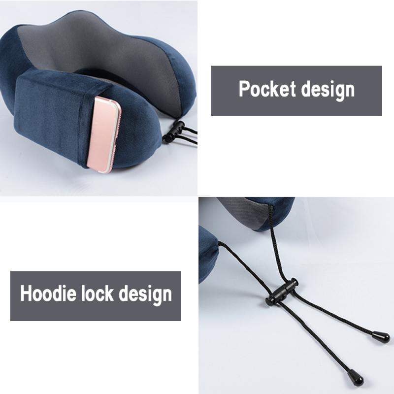 Office rest U-shaped pillow with storage bag travel hood pillow pad car office aircraft headrest neck support soft hood