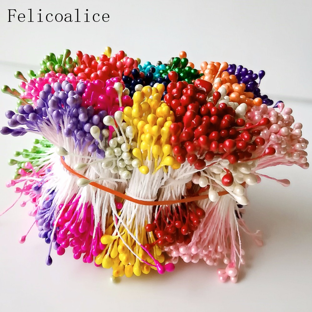 Estambres de flores artificiales para decoración de tartas, adornos de perlas de doble cabeza, varios colores, 3mm de longitud, 65mm, 500 piezas