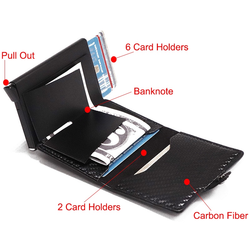 Carbon Fiber Men Wallet Credit Card Holder Button Zipper Wallet RFID Metal Anti-theft CardCase Short Slim Male Purse2021