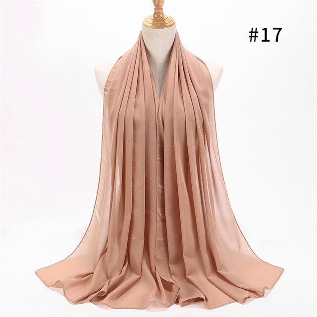 Vrouwen Vlakte Bubble Chiffon Sjaal Wrap Gold Shinny Glitter Effen Kleur Sjaals Hoofdband Moslim Hijaabs Sjaals/Sjaal: color 17 camel