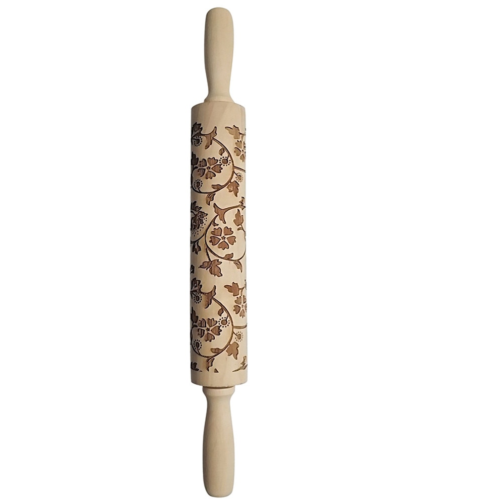 38cm Kerst Embossing Rolling Pin Koekjes Bakken Noodle Biscuit Fondant Taart Deeg Engrav Patroon Roller bloem A30822