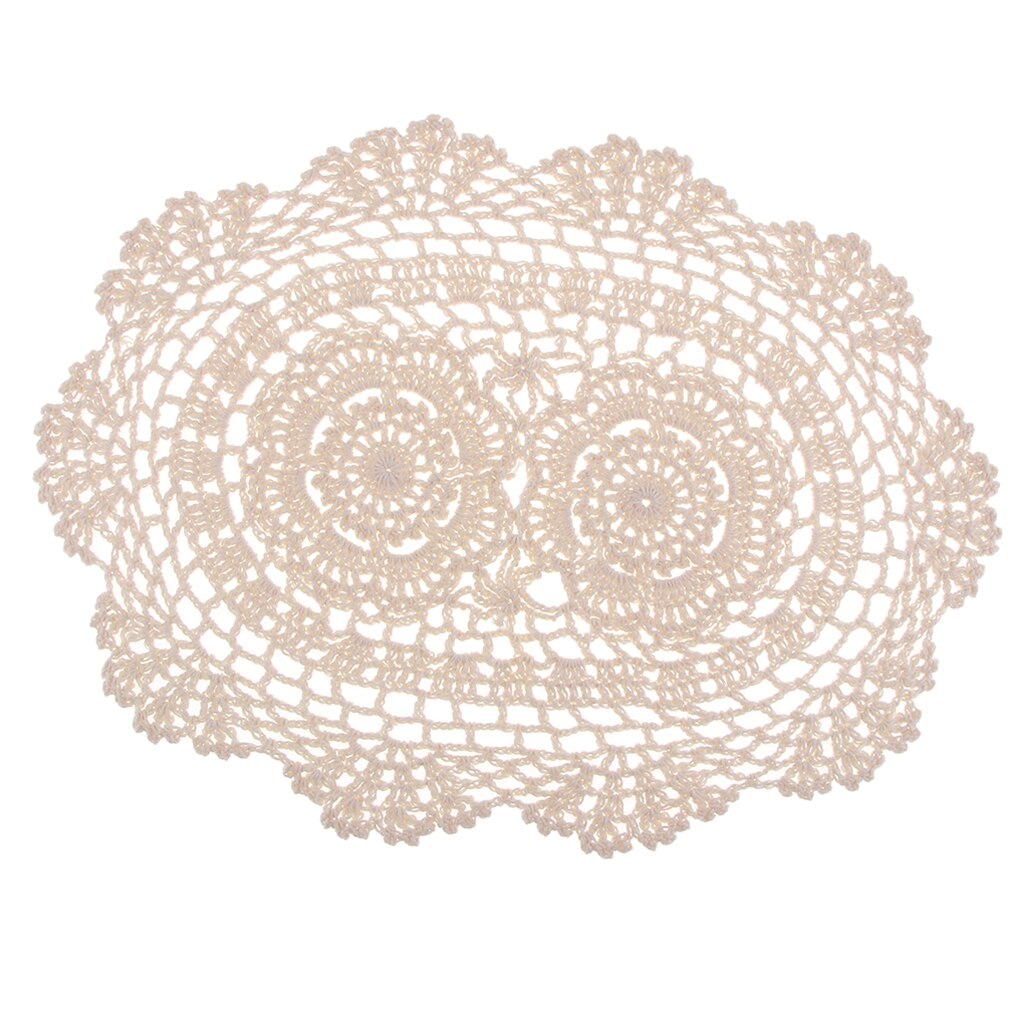 Hæklet bomuldsblonder dækkeservietter doilies ovale, beige , 25 x 35cm, håndlavet kopmåtte / doily til bryllupsfest borddekorationer.
