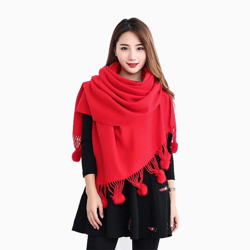 Écharpe longue en cachemire pour femme | de luxe, écharpe en cachemire solide, écharpe en laine enroulée, femmes Pashmina, châlets et écharpes d'hiver: red