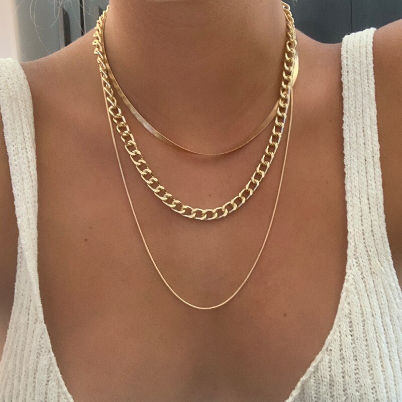 17Km Trendy Goud Kleur Snake Collier Voor Vrouwen Mannen Punk Multilayered Collier Sieraden: 51946