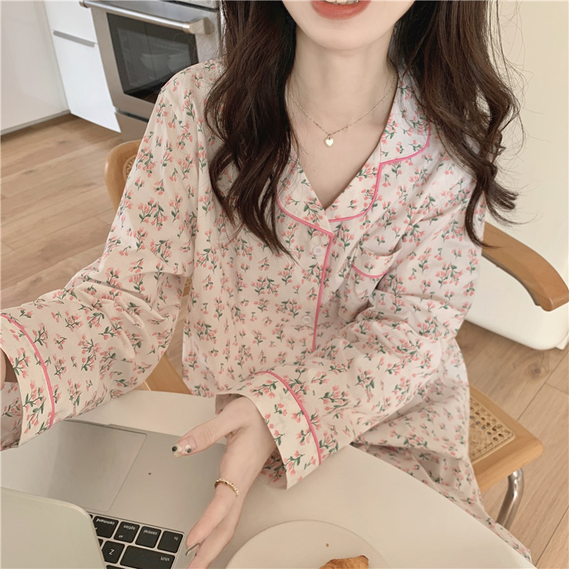 Women Summer Dark Yellow Floral Jacquard Gauze Pajamas Set