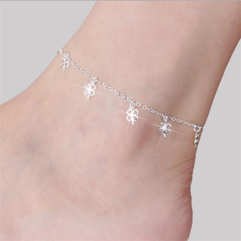 Charm Clover Enkelbanden Voor Vrouwen Sieraden Trendy 925 Sterling Zilveren Enkelbandje Vrouwelijke Party Accessoires Meisjes Armband