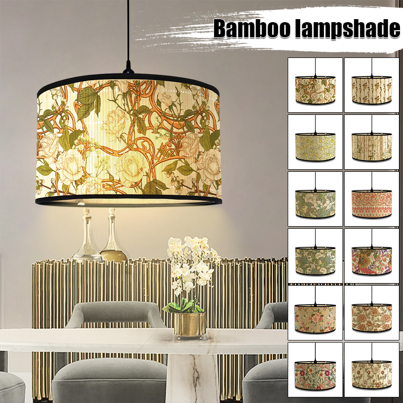 Abat-jour à motif de plante verte de Style nordique, abat-jour d'art en bambou, lustre de café, décor de salle d'accueil rétro, couvercle de lampe suspendue