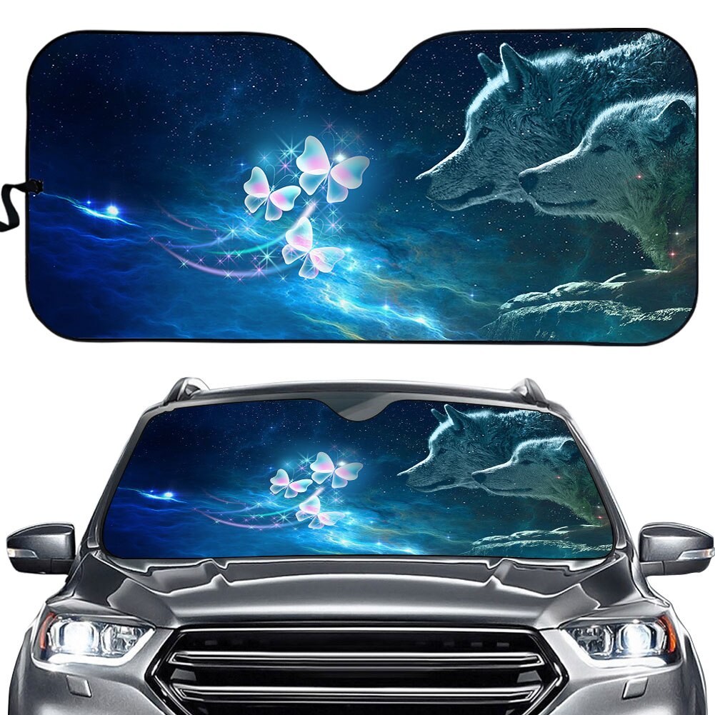 Windshield Sun Shade for Car Cool 3D Moon Wolf Printed Front Windshield Sunshade for Men Protect Car Interior Shade: YSFA0752HC