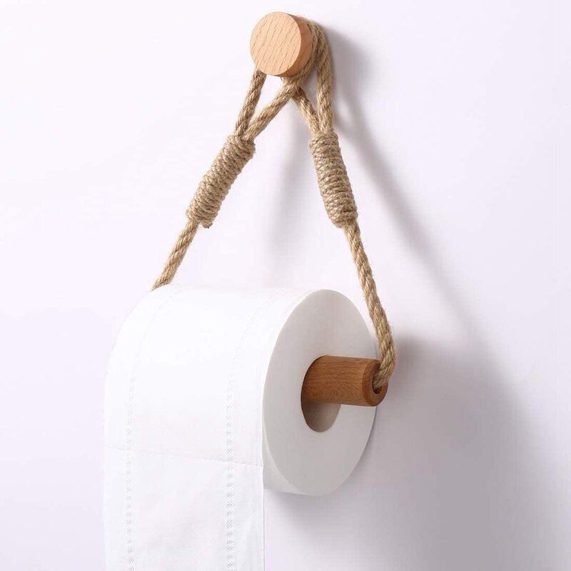 Toilet Paper Holder,Nautical Rope Towel Holder Ring,Nautical Style Coastal Rope with Metal Hook for Bathroom Decor