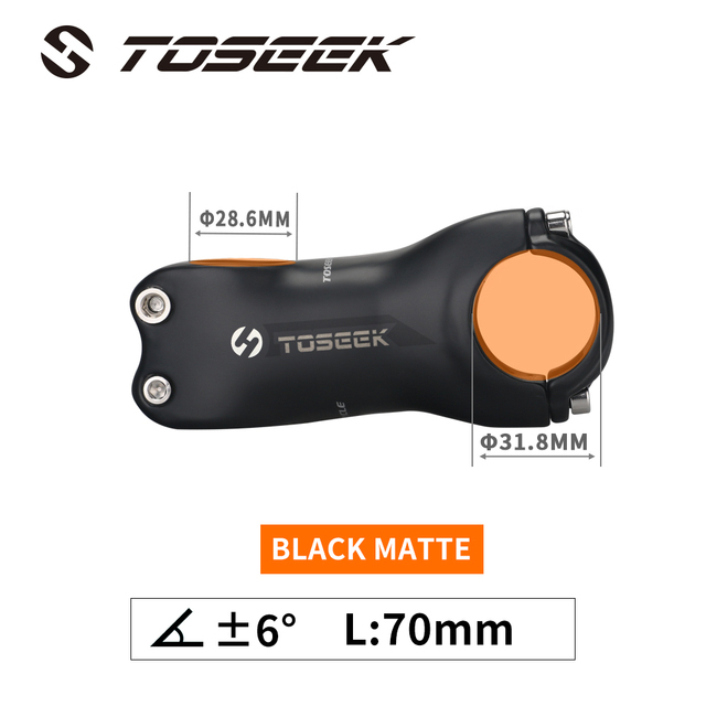 TOSEEK – guidon de vélo en fibre de carbone noir mat, 31.8mm, pièces de bicyclette, 6/17 degrés 70/80/90/100/110/120/130mm, fourche 28.6mm: 6 Degree 70MM