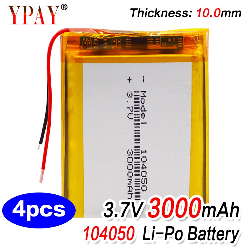 4pcs 3.7V Volt 3000mah Rechargeable Battery 104050 Li-ion Polymer Li Po Batteries For Solar Lamp Power Bank Radio GPS