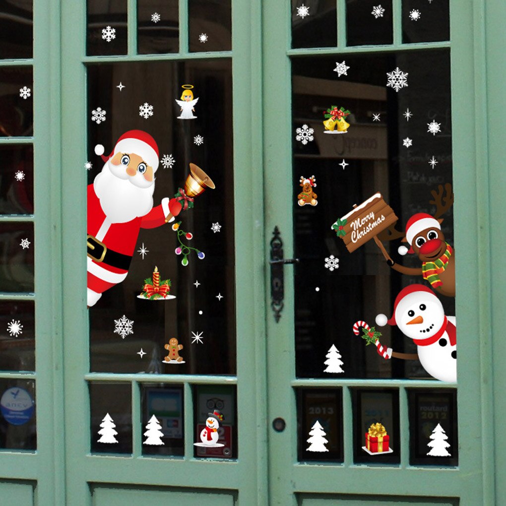 Santa Claus Snowflake Snowman Sticker Christmas PVC Wall Decals DIY Xmas Shop Mall Wallpaper House Window Decor