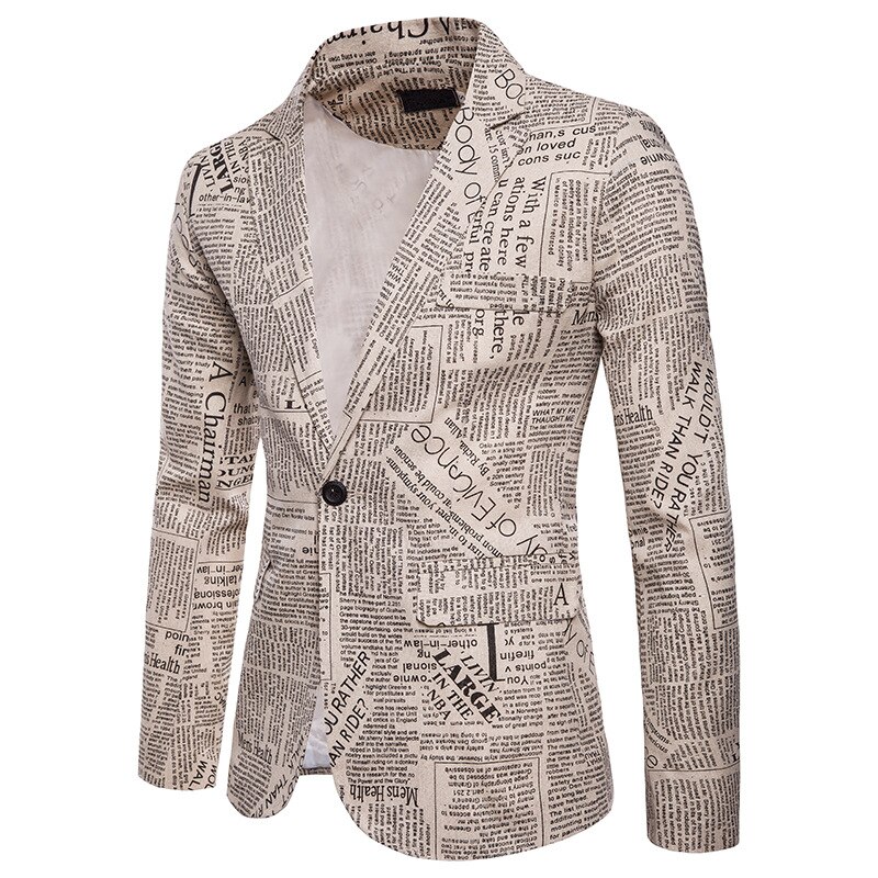 Shenrun-Chaqueta informal con estampado de periódico para hombre, traje a la para otoño e invierno, para escenario, cantante, bailarina, en club nocturno: XL