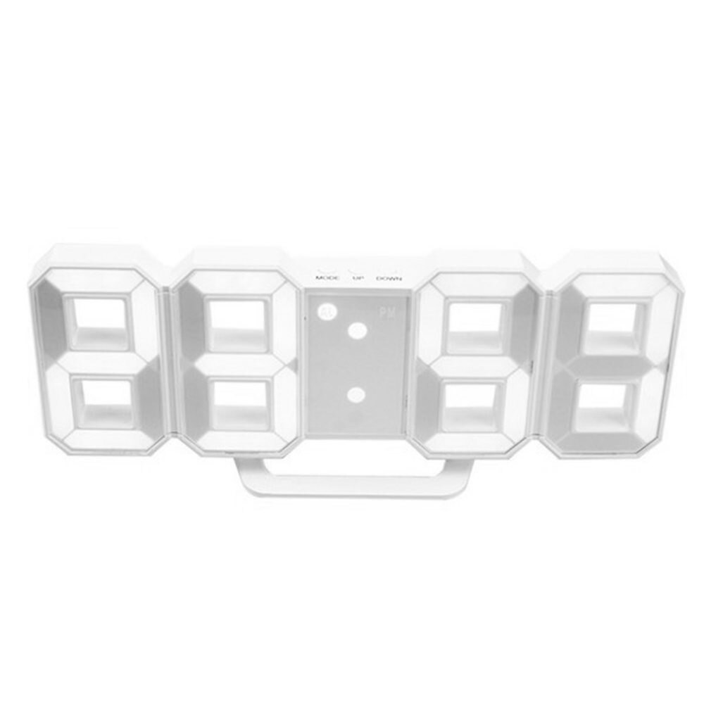 3D Digitale Klok Eenvoudige Mode LED Elektronische Klok USB Plug Wandklok Stereo Klok Home Decor: WHITE