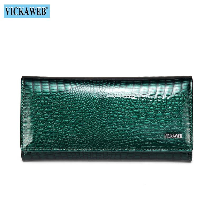 VICKAWEB Long Wallet Women Genuine Leather Alligator Womens Wallets And Purses Lady Hasp & Zipper Standar Wallet Female: Green Wallet