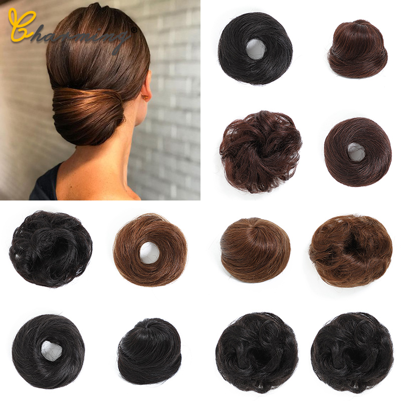 charmant 1 Stück Synthetische Chaotisch Chignon Krapfen Gary Braun Farbe 50g Haar Brötchen Pad Elastische Haar Seil Gummiband haar Erweiterungen