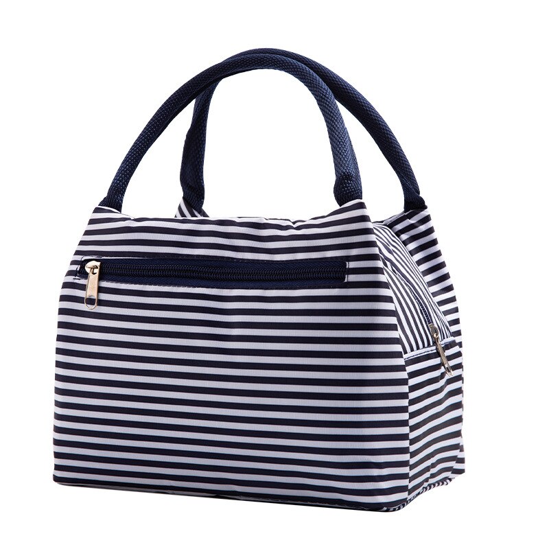 Torba termiczna na obiad Tote przenośne izolowane pudełko płótno termiczne zimne jedzenie pojemnik szkolny piknik dla mężczyzn kobiety dzieci podróż Lunchbox: niebieski stripes