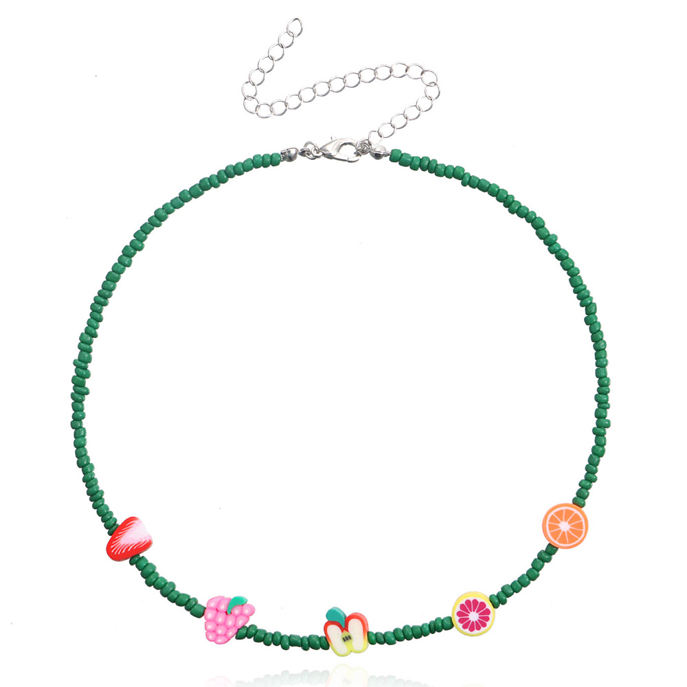 Colliers d'été en perles de fruits multicolores, faits à la main, ethniques, pastèque, ras du cou pour femmes, mignon Kawaii: 05