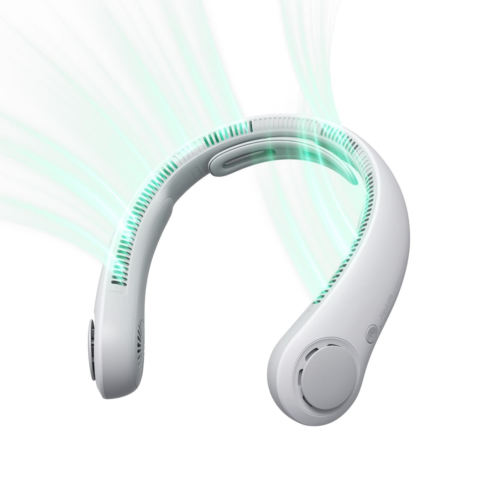 JISULIFE Ventilador de cuello portátil actualizado, batería de 5000 mAh, soporte para el cuello, ajuste de engranajes de 5 velocidades, ventilador manos libres portátil para exteriores: Gris claro