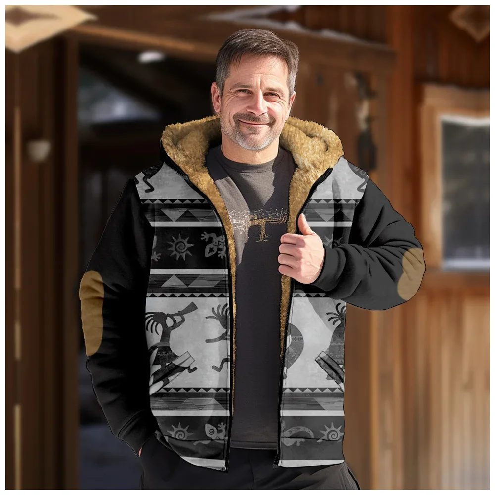 Chaqueta para hombre, cárdigans Retro nativo americano, abrigos de invierno de lana gruesos con estampado para caza al aire libre, ropa de calle para hombre