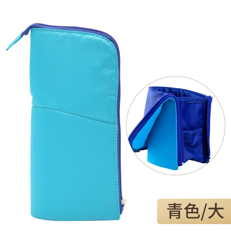 KOKUYO Multifunction High Capacity Deformable Pencil Case Simple Original Vertical Student Stationery Storage Pen Holder: L Cyan