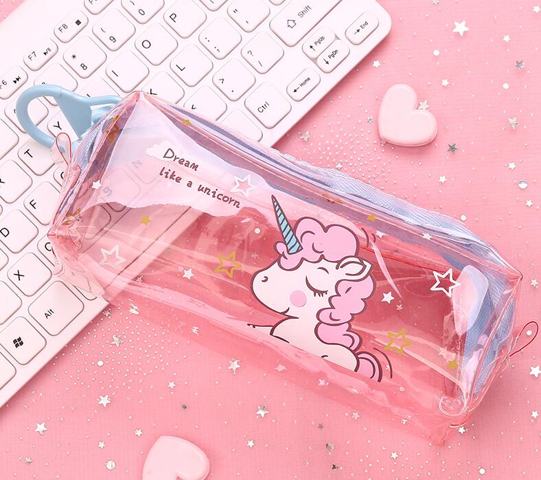 Estuche transparente de unicornio para lápices, estuche escolar de gran capacidad con cremallera, bolsa de almacenamiento, caja de suministros para la escuela, de papelería: fen