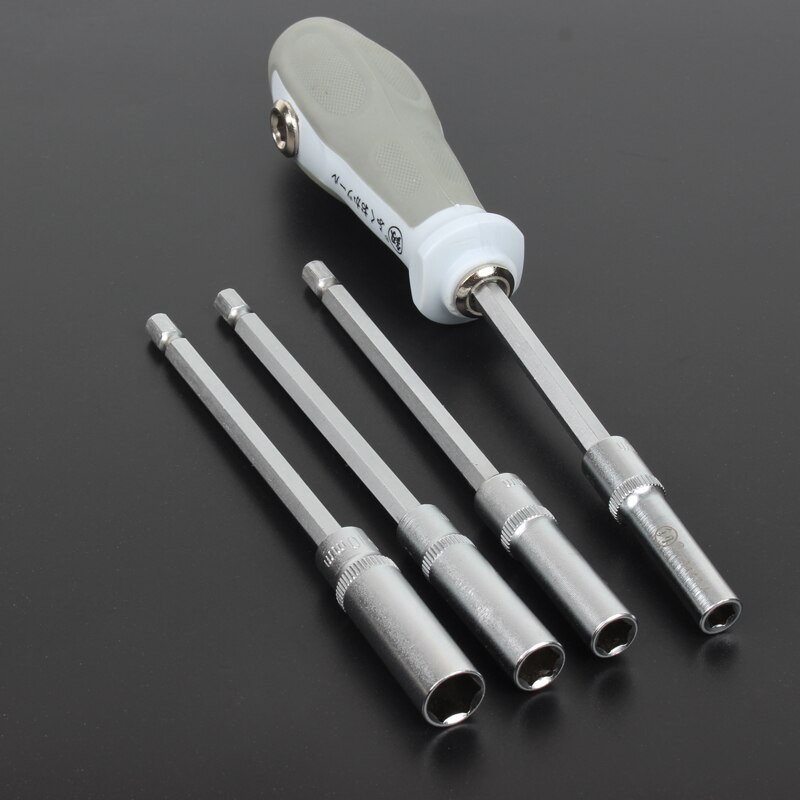 1/4" Hex Shank Nut Driver Drill Bit With Multifunction Handle Metric Socket Wrench Screw 5.5mm 7mm 8mm 10mm Set Socket Adapter