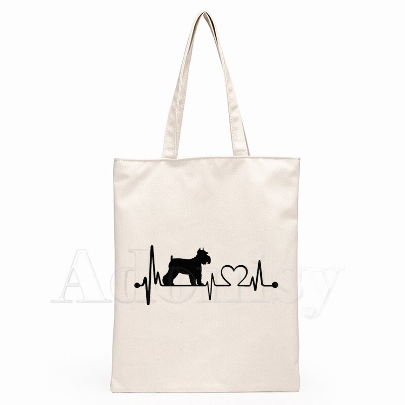 I Love My Dog Schnauzer Heartbeat Animal Lover Arrives Art Canvas Bag Totes Simple Print Shopping Bags Girls Casual Pacakge: B