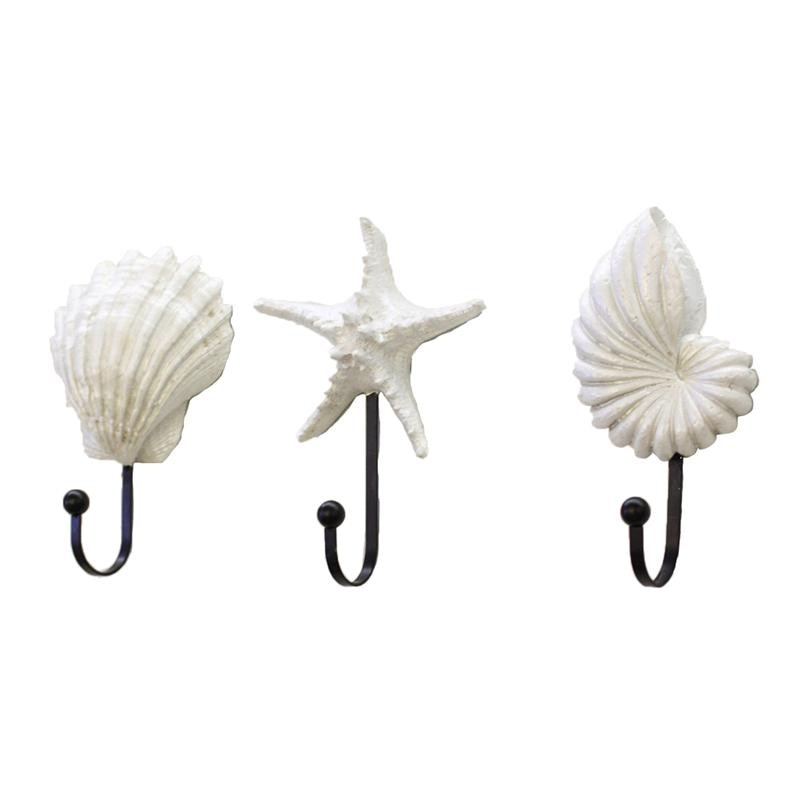 3 stk harpiks tøjkrog middelhavsstil kroge harpiks kammusling conch tøjkrog havstjerne dekor vægmonteret bøjle til hjem