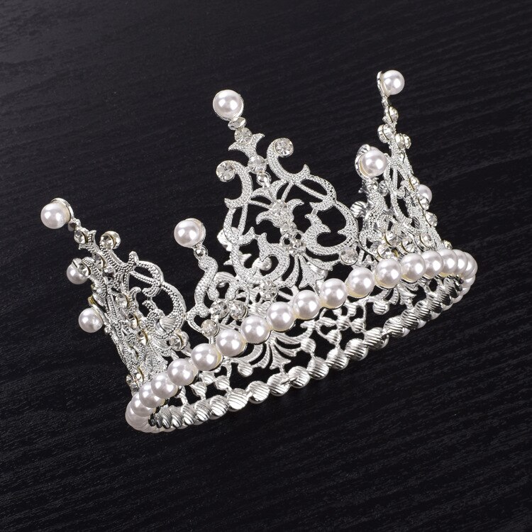 12*7.5cm perle diamant krone brude tiarer tillykke med fødselsdagskage topper bryllup dekoration til kvinder fest forsyninger: Sølv